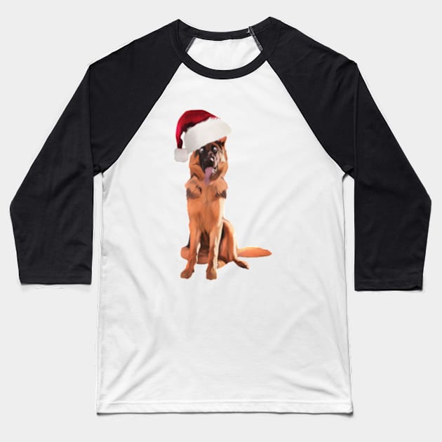 Funny German Shepherd With Santa Hat Baseball T-Shirt by NikkiBear67